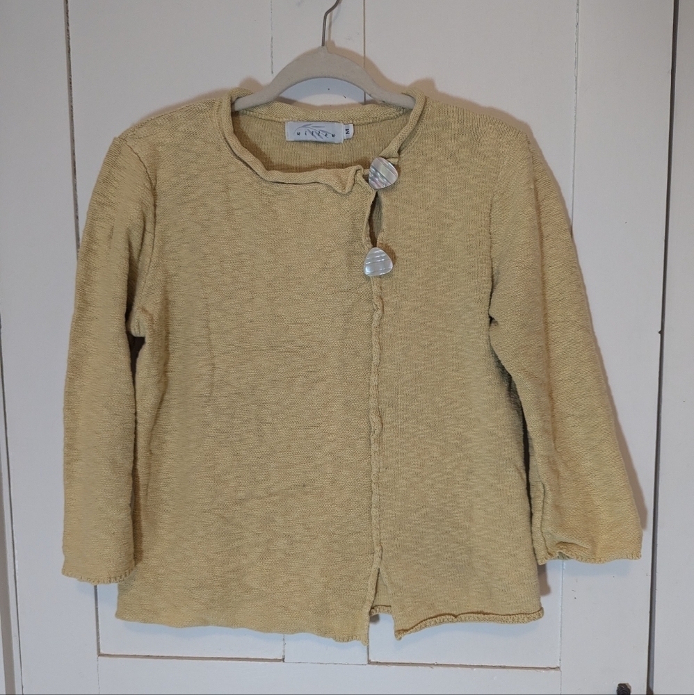 💛 Willow Cotton M Sweater Boho Lagenlook Cozy Cream Button-Up Butter Shell